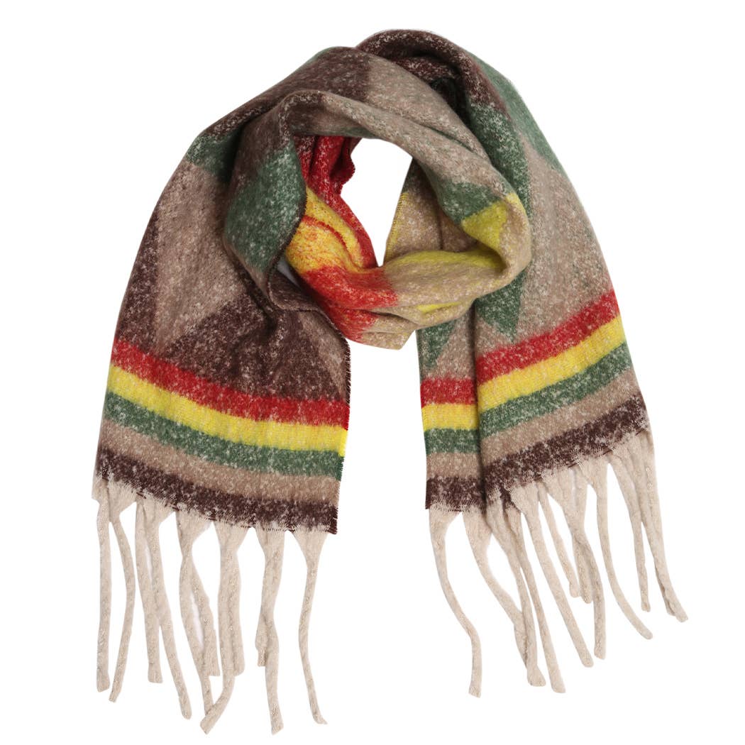 Multi-Color GEO Chunky Scarf Shawl with Fringe