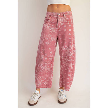 JEANS MINERAL WASHED PAISLEY PRINTED BARREL JEANS