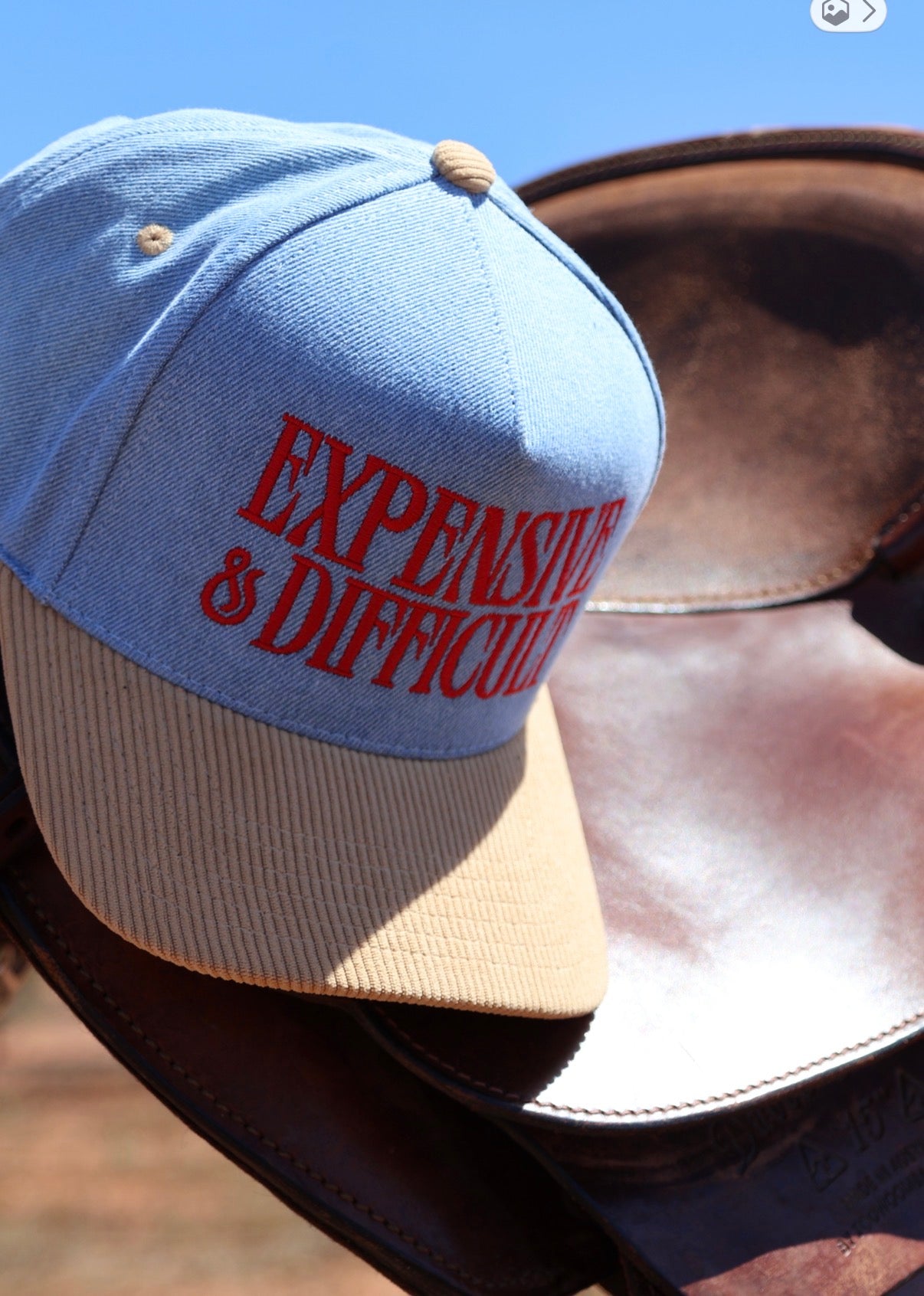 EXPENSIVE DIFFICULT Denim Corduroy Trucker Hat
