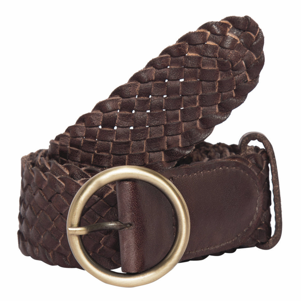 Woven washed leather belt 