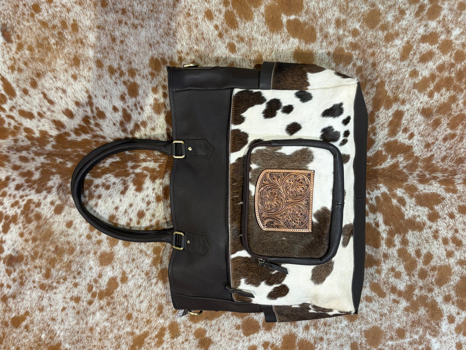 Cowhide and tooling leather nappy / Large Bag 