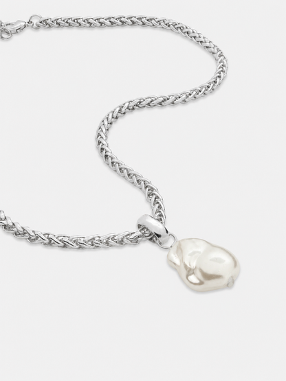 Organic Pearl Sterling Silver Plated Pendant Necklace