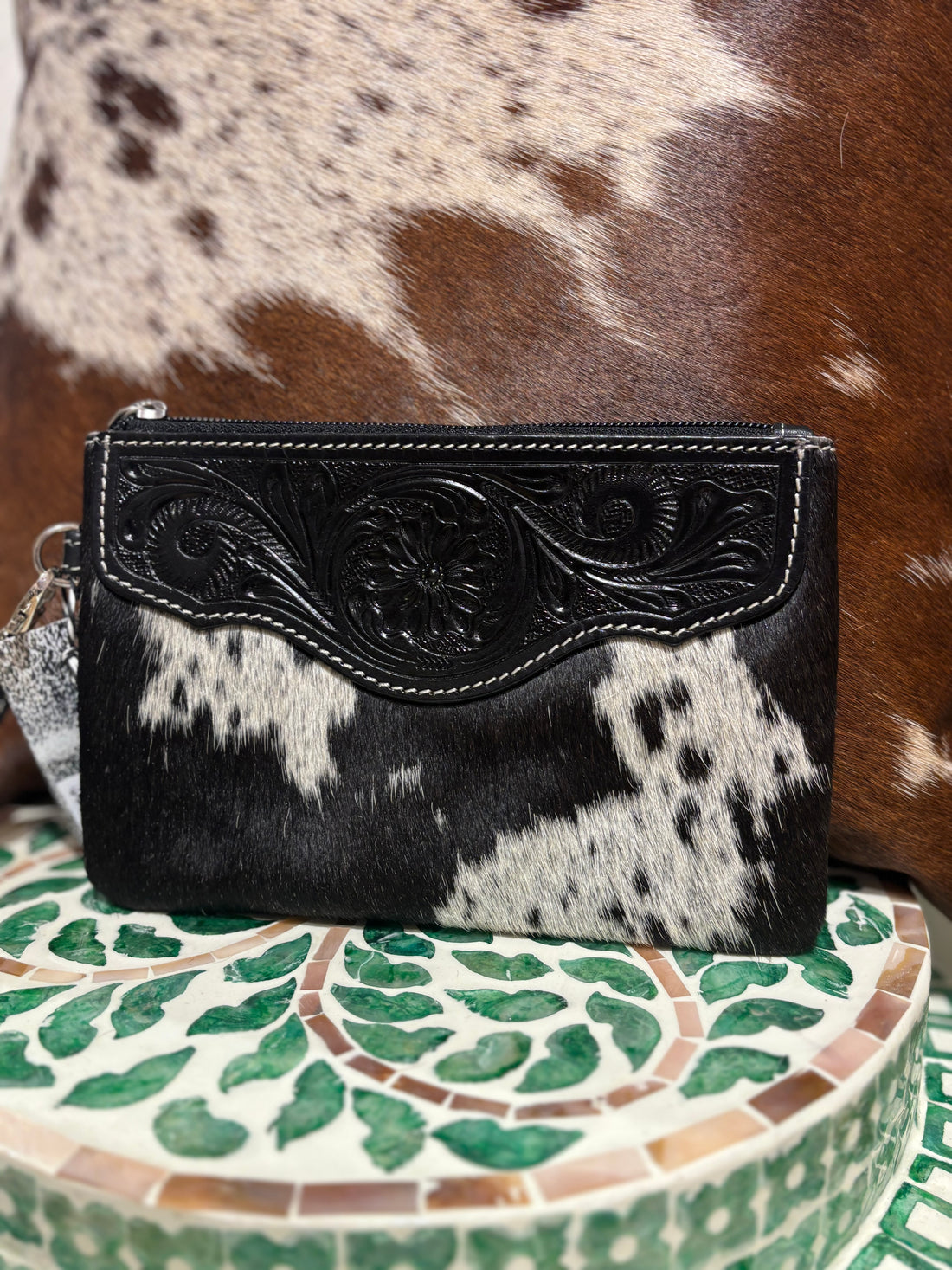 Mia Hide &amp; tooled leather clutch 