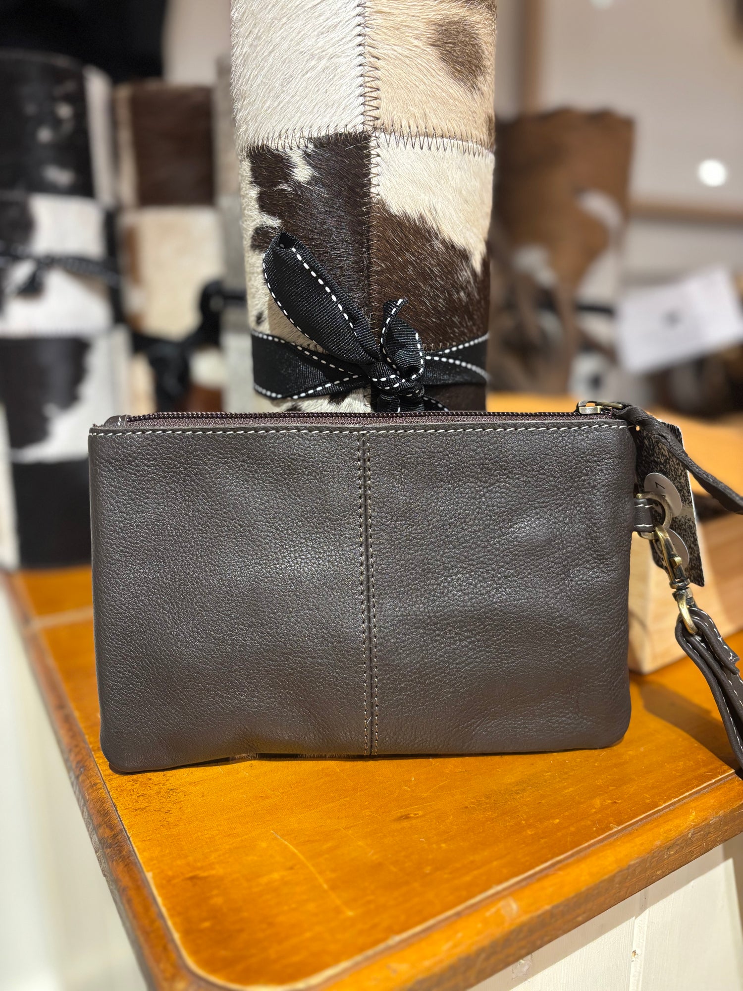 Mia Hide &amp; tooled leather clutch 