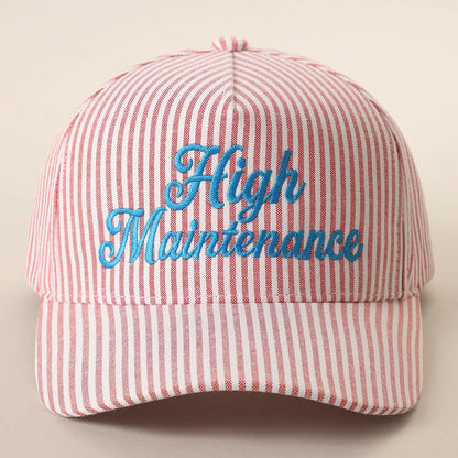 High Maintenance Embroidered Stripe Pattern Trucker Hat