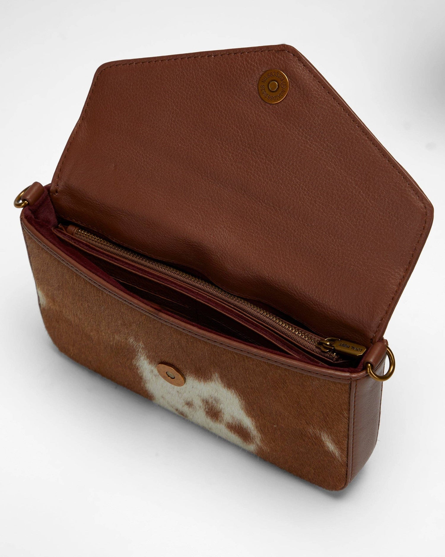 The LW On The Go Mini Chain Bag- In Brown &amp; White Cowhide And Calfskin
