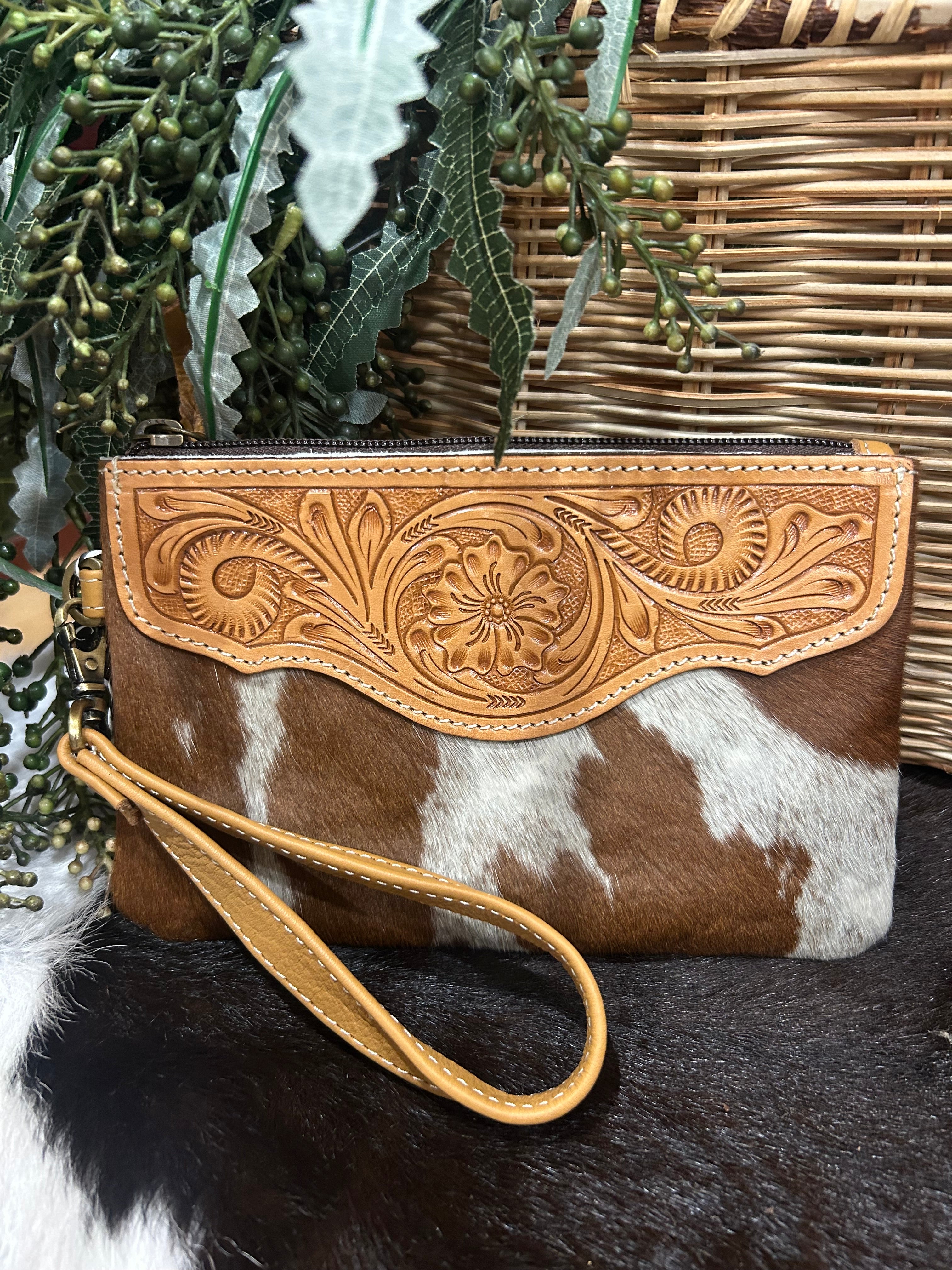 Mia Hide &amp; Tooled Leather Clutch 