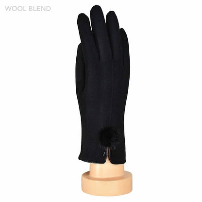 Black: Fur Pom Pom Gloves