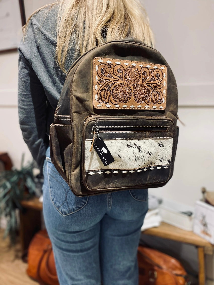 Leather Backpack with Tan cowhide 