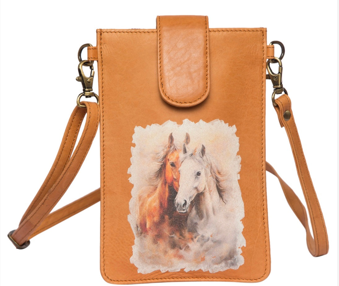 Painted Horses Leather Mobile Phone bag 