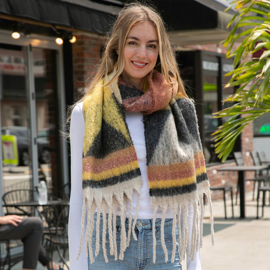 Multi-Color GEO Chunky Scarf Shawl with Fringe