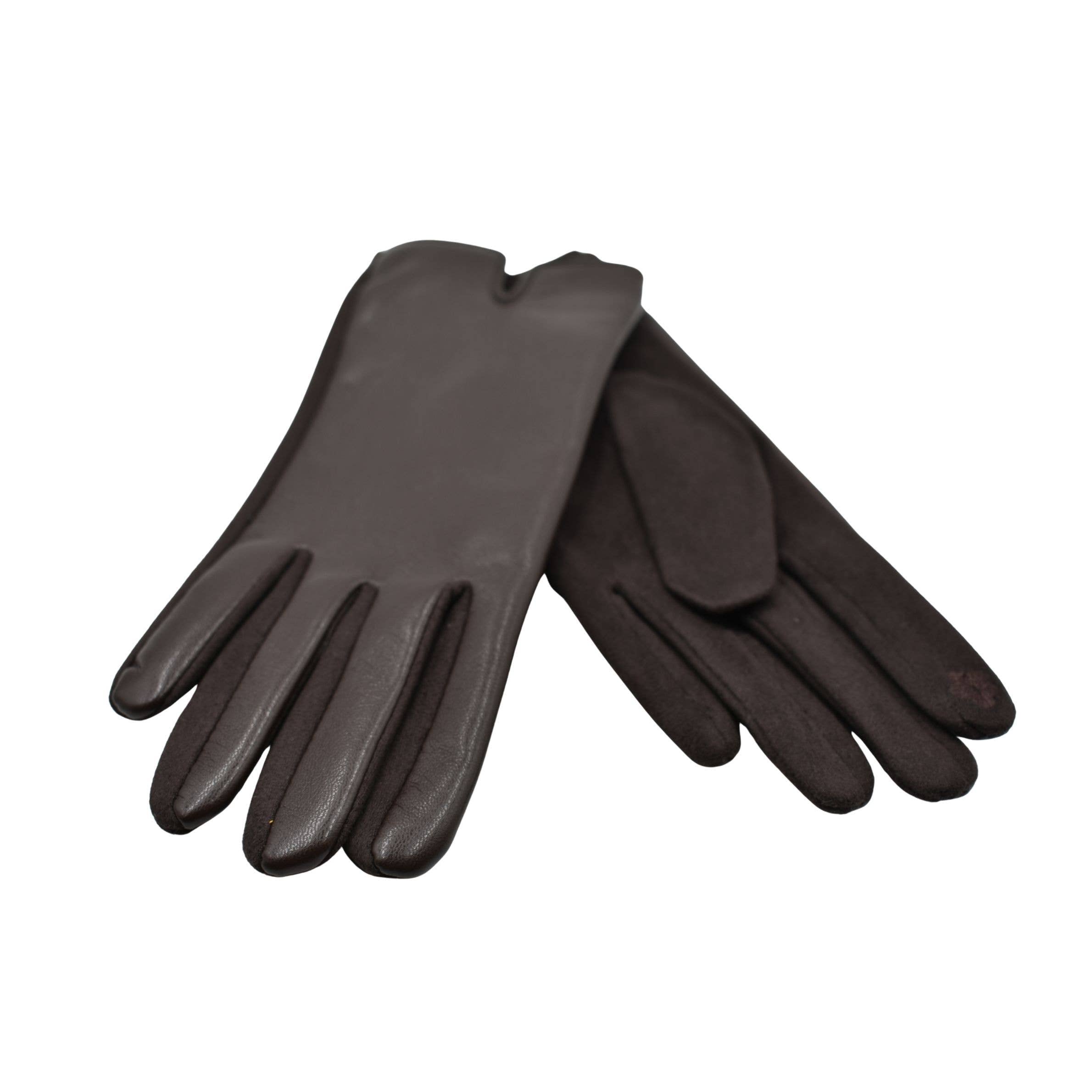 THSG1160: Chocolate: Faux Leather Gloves