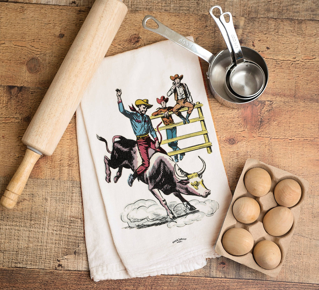 Vintage Bull Rider  - Old Fashioned Tea towel
