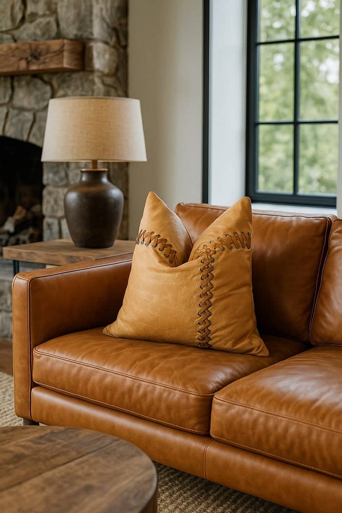 Melbourne Genuine Leather Cushion Pillow Cover - Tan