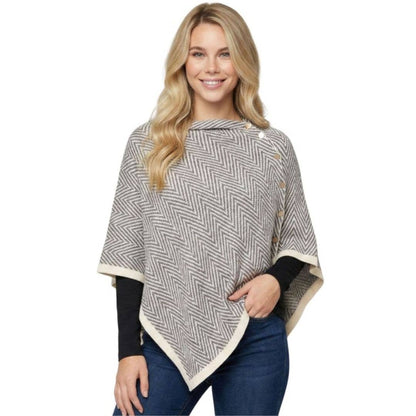 Grey: Herringbone w Button Poncho