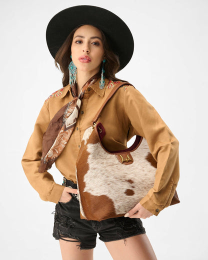 LW Large Purse - In Brown &amp; White Cowhide &amp; Calfskin