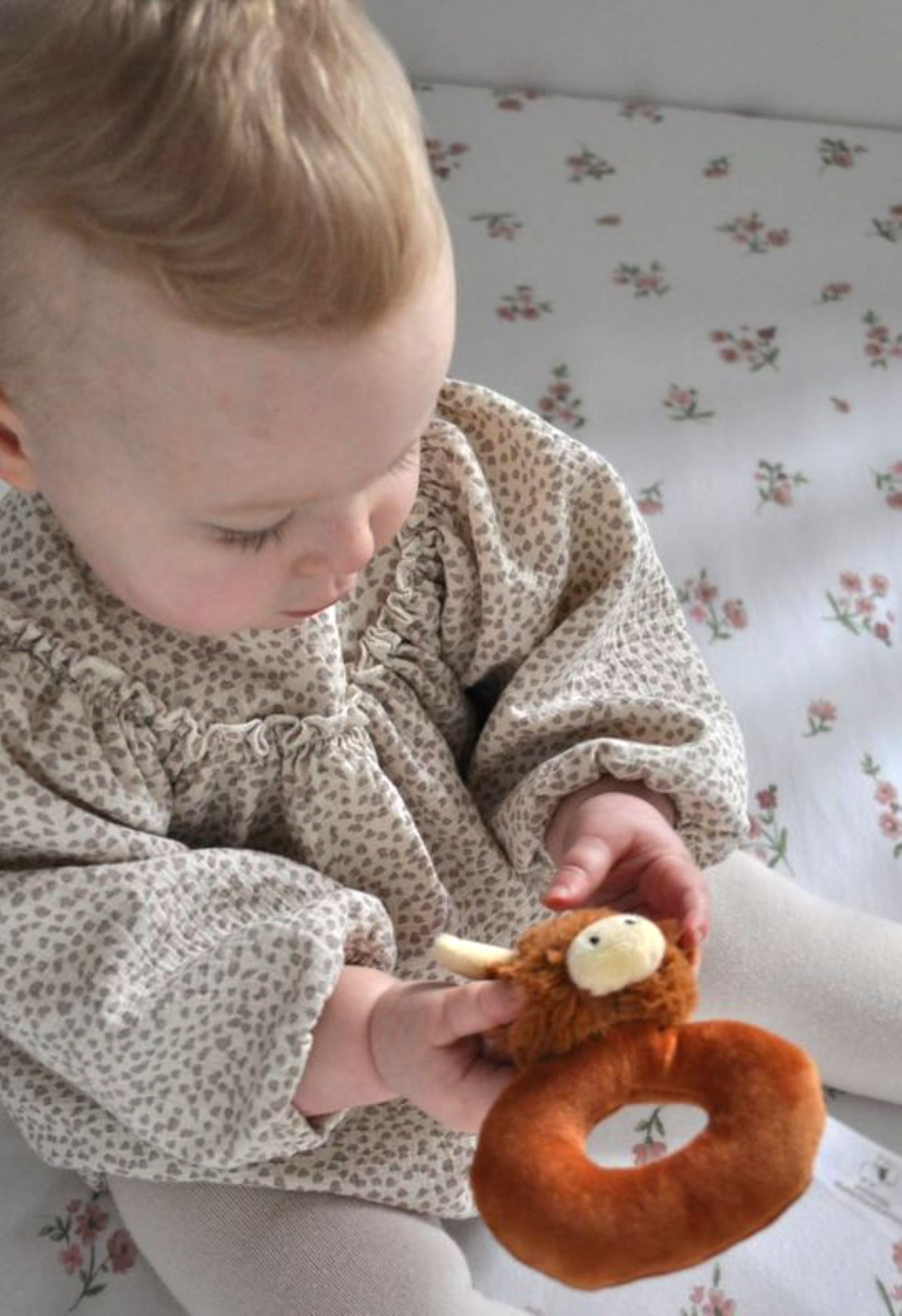 Hairy Highland Brown Cow Baby Plush Rattle - 10CM