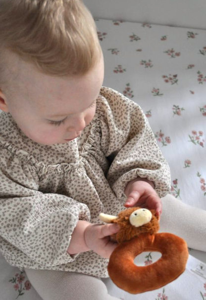 Hairy Highland Brown Cow Baby Plush Rattle - 10CM