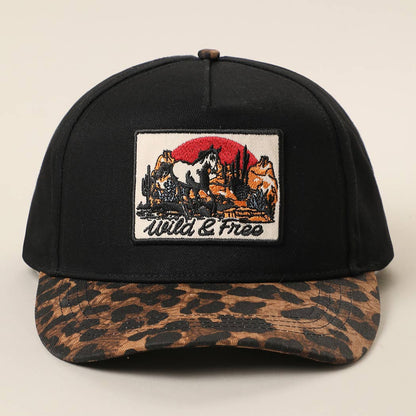 WILD &amp; FREE Embroidered Patch Leopard Brim Baseball Cap