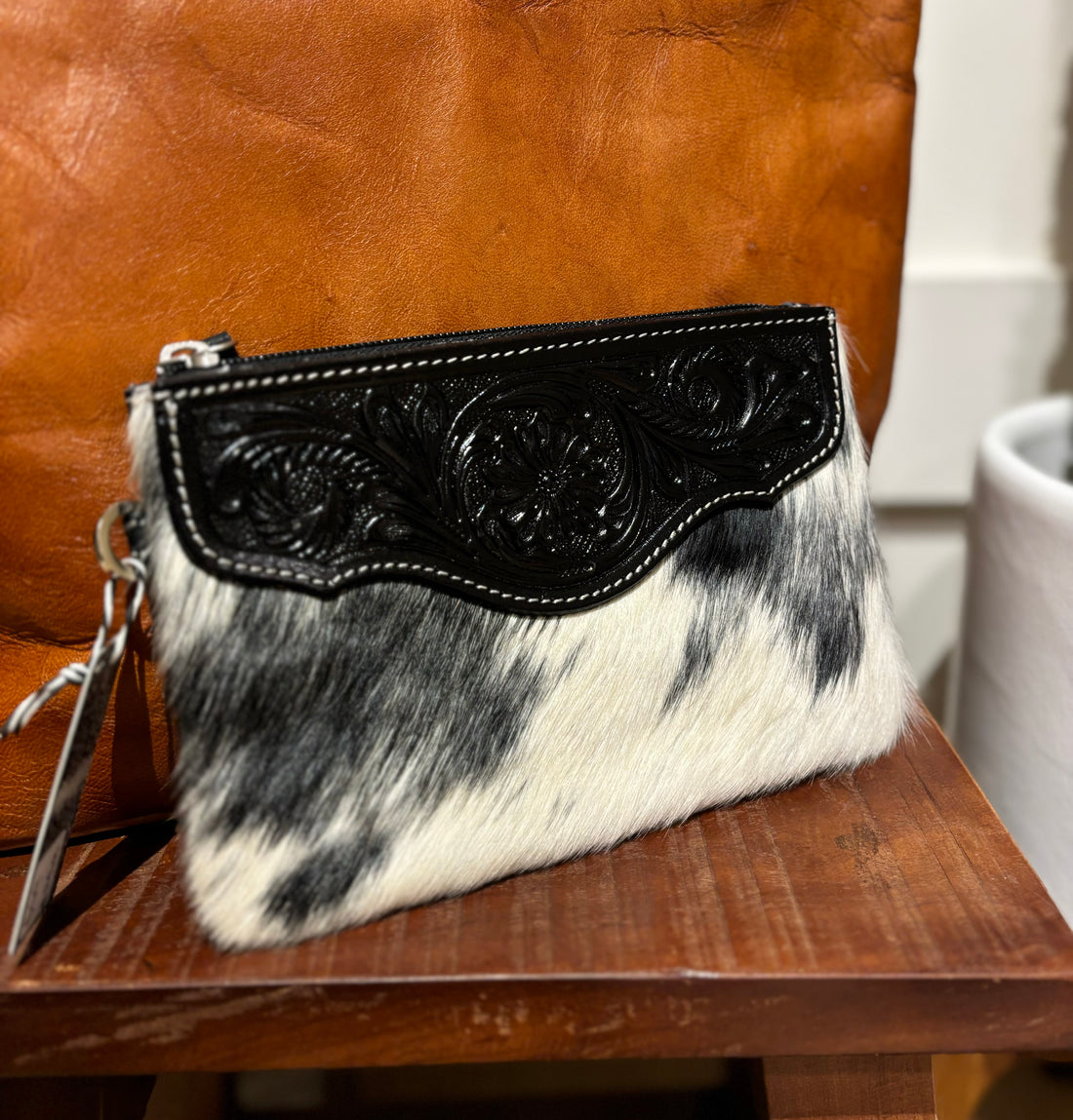 Mia Hide &amp; tooled leather clutch 