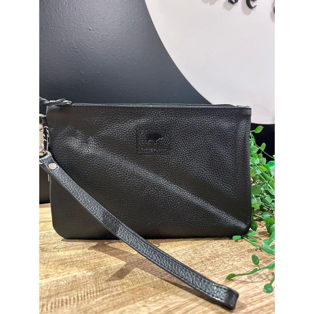 Large Black Leather Clutch 