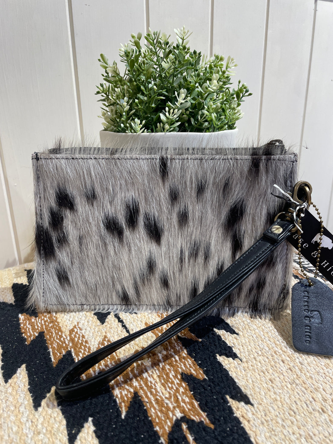 Cowhide and Leather Geometric Clutch 
