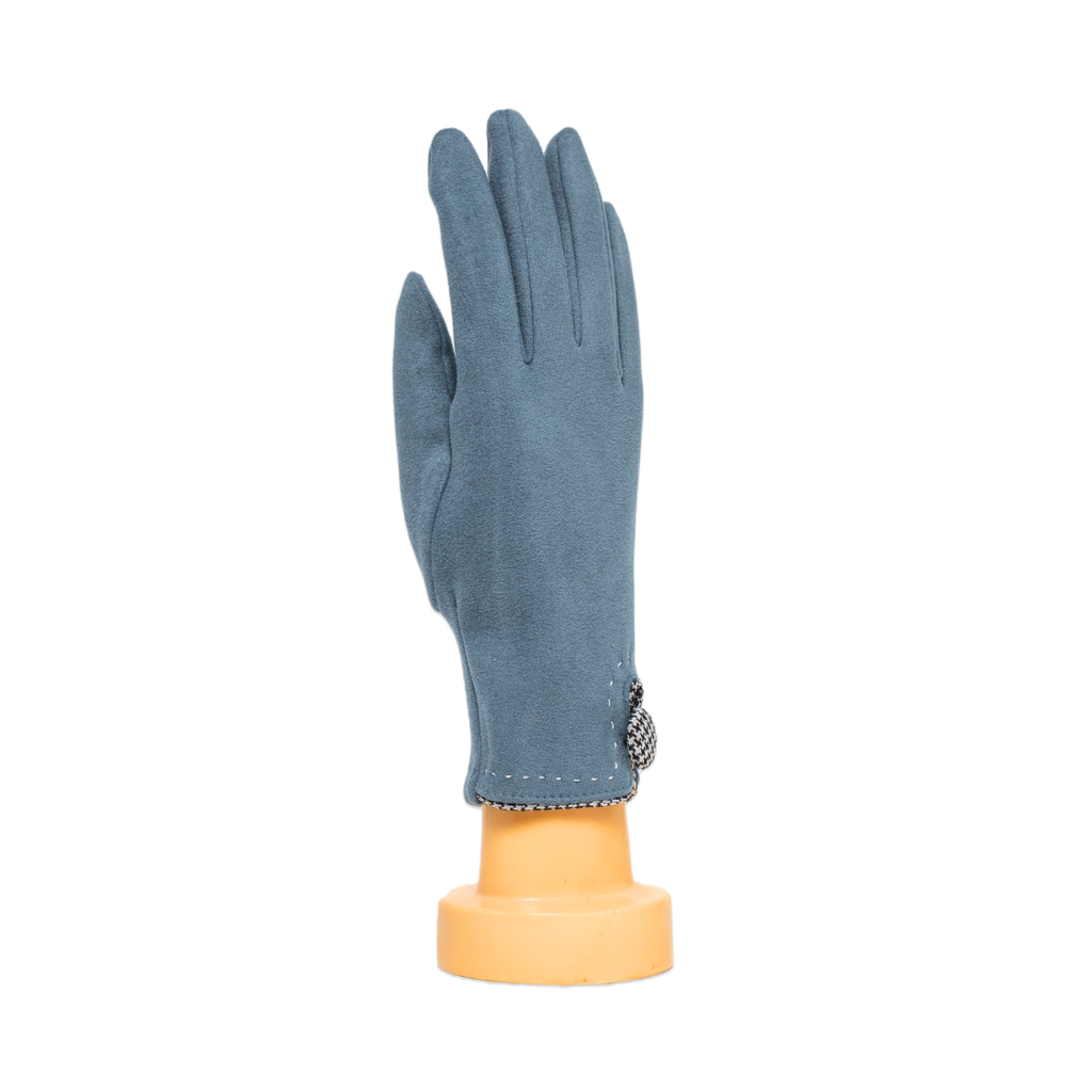 Teal: Houndstooth Button Border Gloves