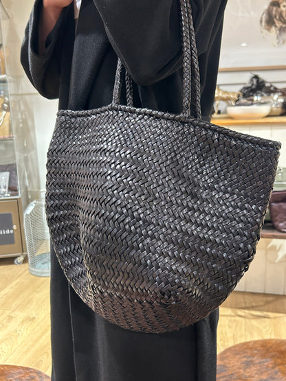 black leather weave bag 