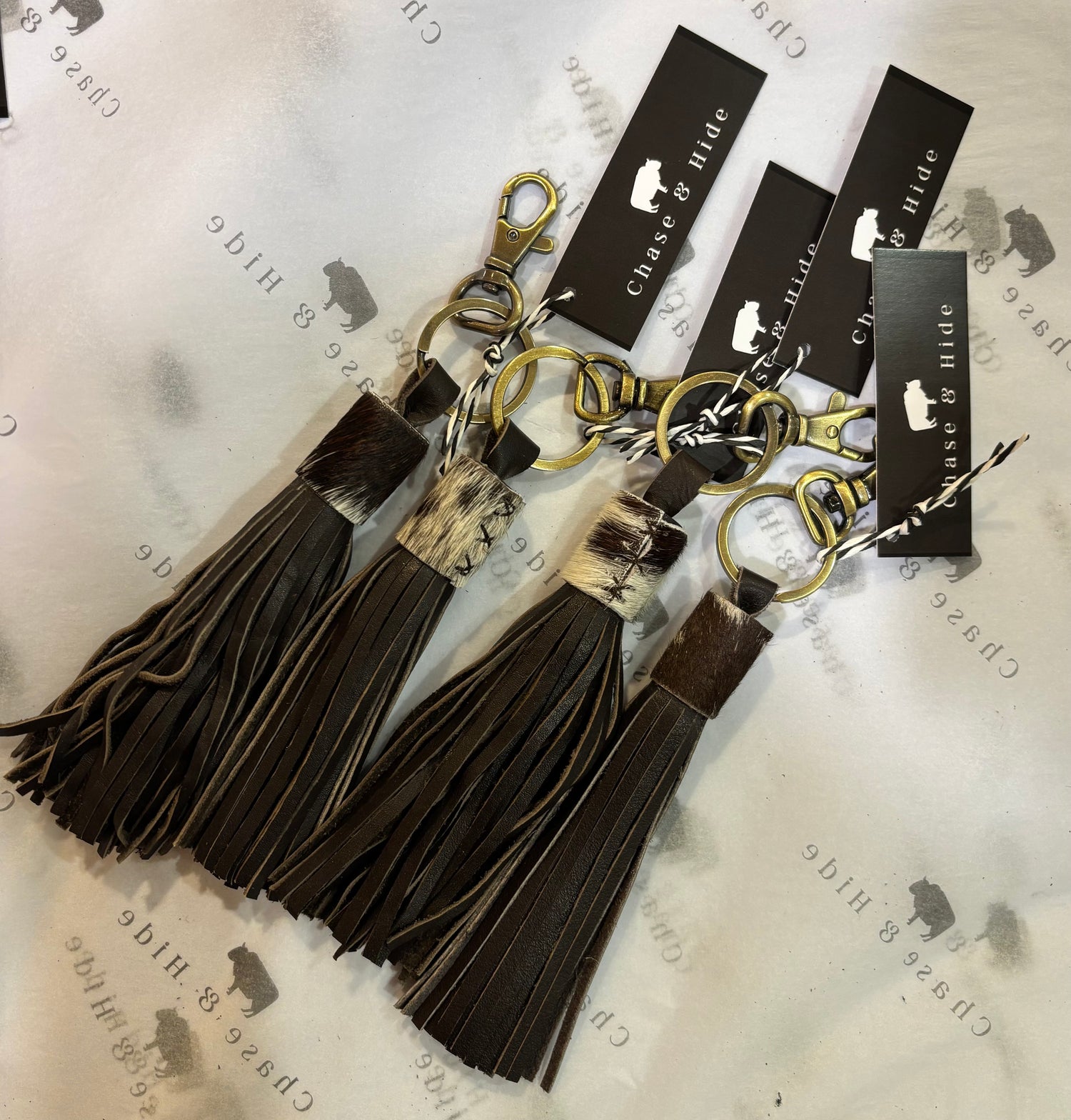 Hide and leather Tassel Keyring / Keychain