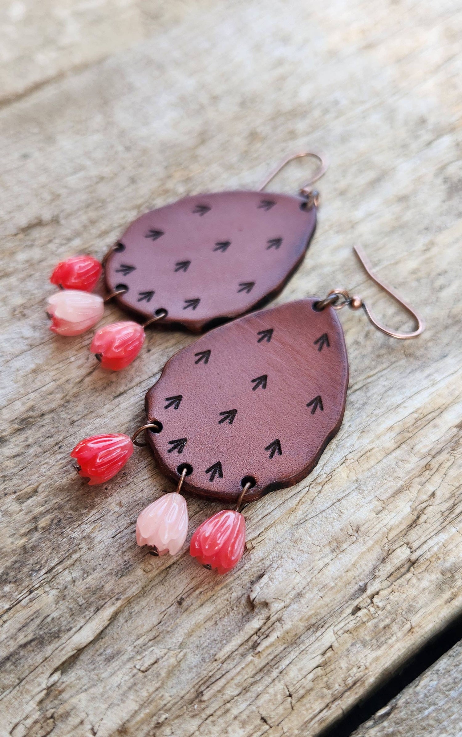 Cactus “Priscilla&quot;  Handmade Leather Prickly Pear Earrings