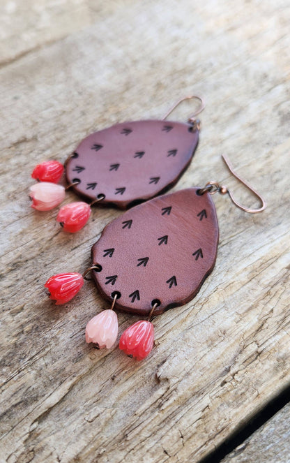 Cactus “Priscilla&quot;  Handmade Leather Prickly Pear Earrings
