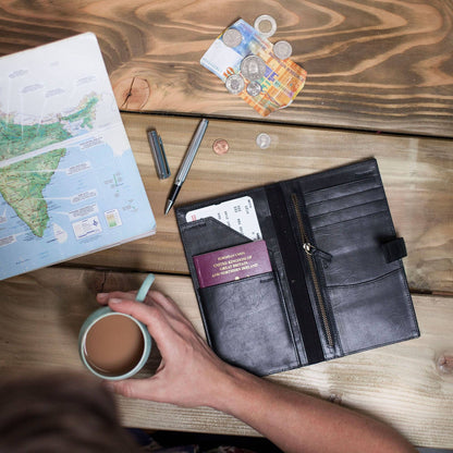 Black Leather Travel Wallet 