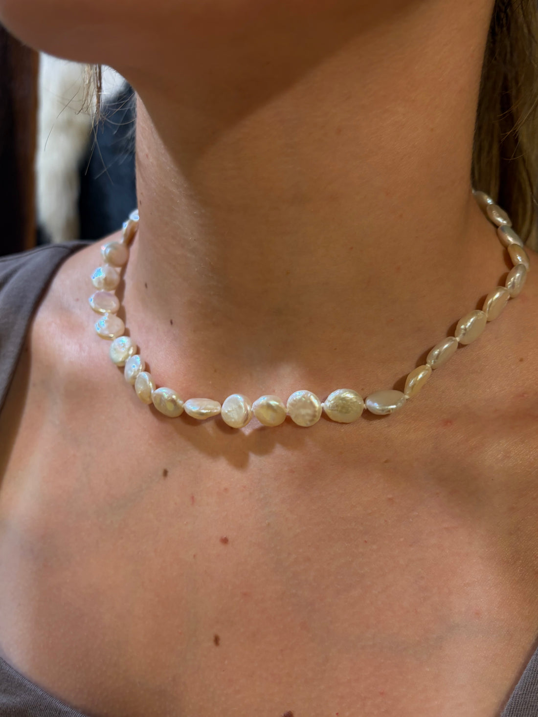 17” White Coin Pearl Necklace 