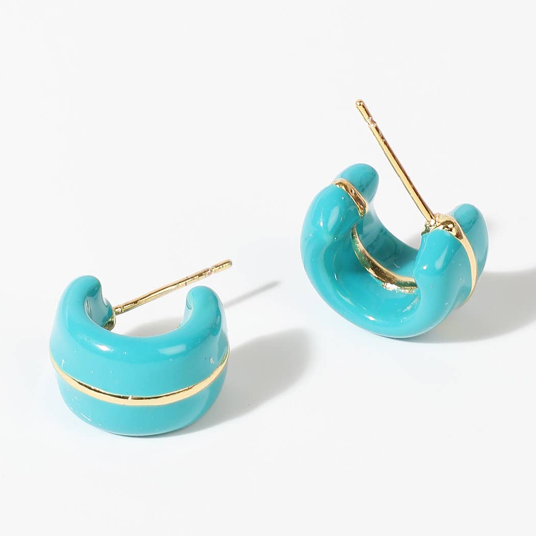 Solid Colored Hoop 14k Gold Dipped Post Earrings Turquoise