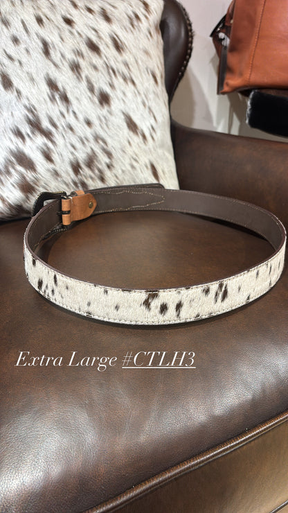 Chocolate Tooled Leather and Hide Belt 