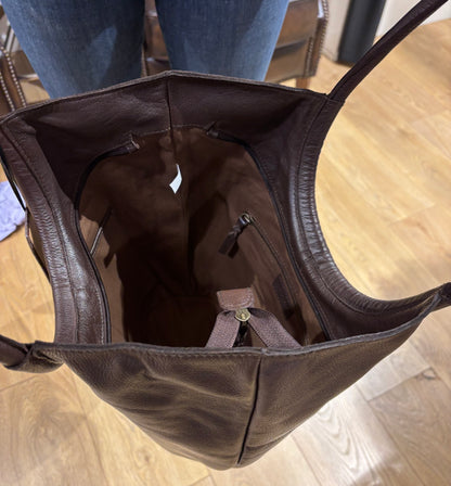 Vintage Leather Large Bucket Bag Brown 7980