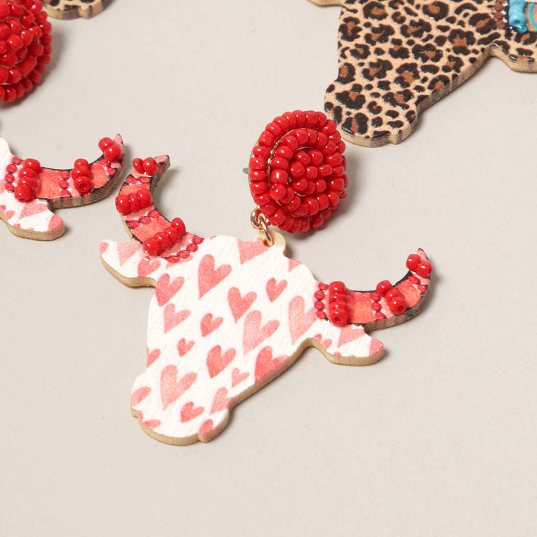Wooden Bull Head earrings 