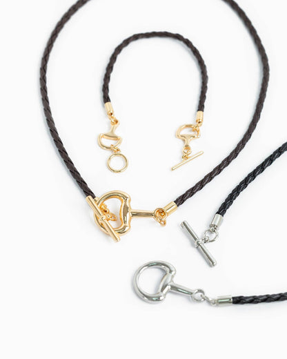 Horsebit Toggle Braided Leather Cord Necklace