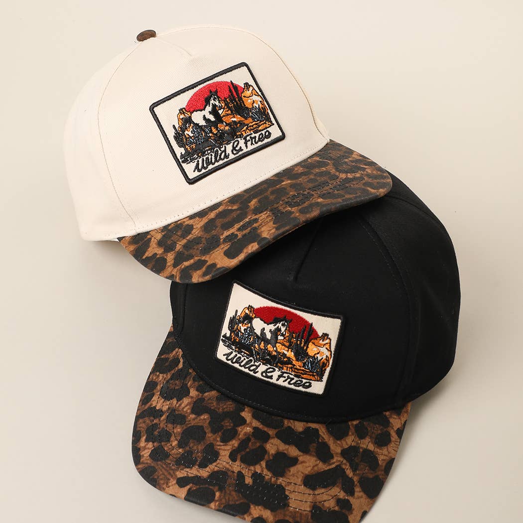 WILD &amp; FREE Embroidered Patch Leopard Brim Baseball Cap