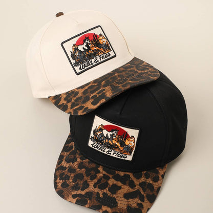 WILD &amp; FREE Embroidered Patch Leopard Brim Baseball Cap