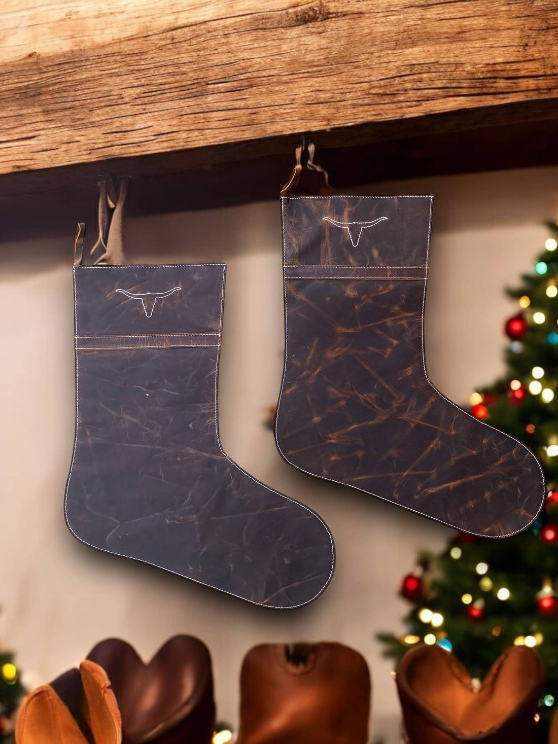 Longhorn  Christmas Stockings Rustic Leather