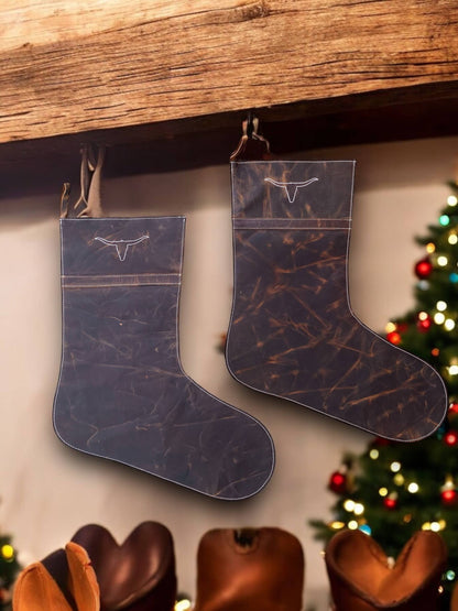 Longhorn  Christmas Stockings Rustic Leather 
