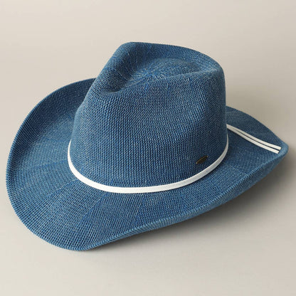 Washed Solid Denim Color Knitted Cowboy Adjustable Sun Hat