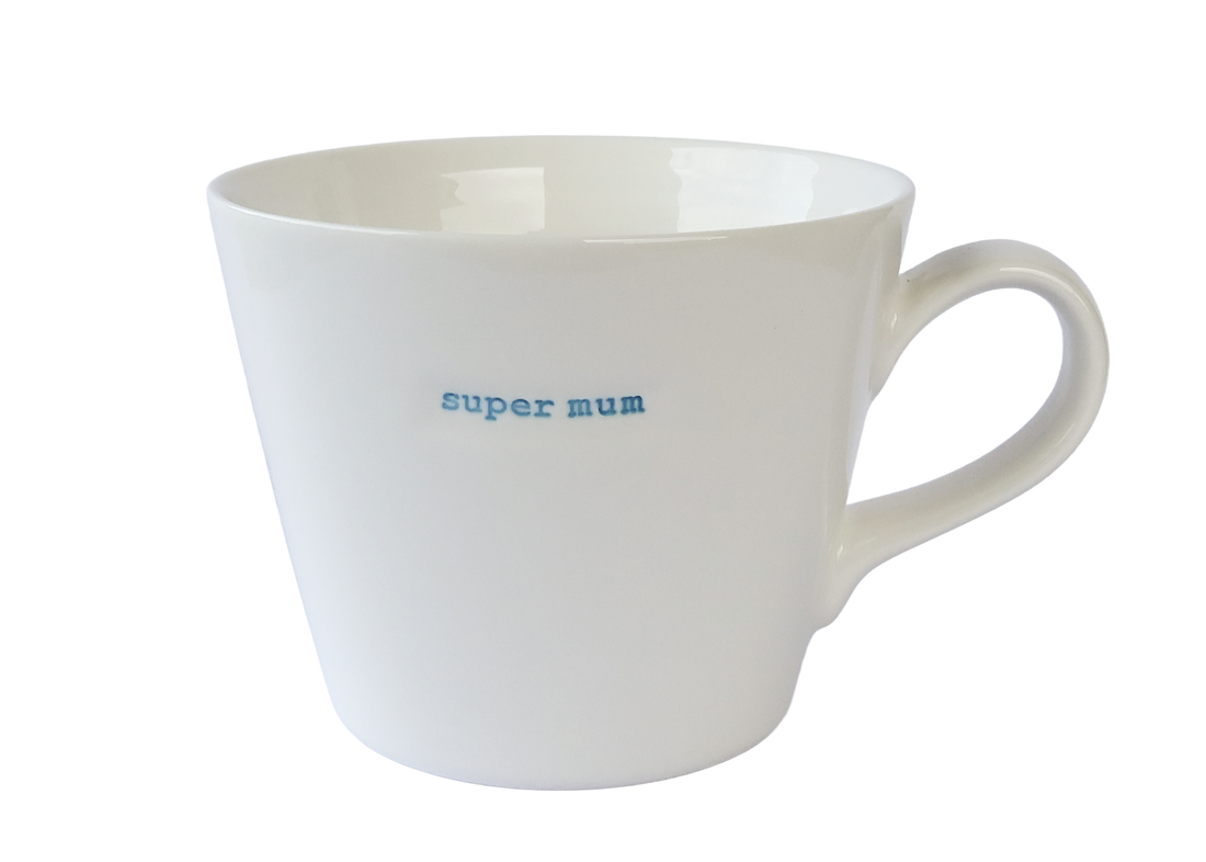 KBJ Word Bucket Mug - Super Mum (Hand Embossed Blue Text)