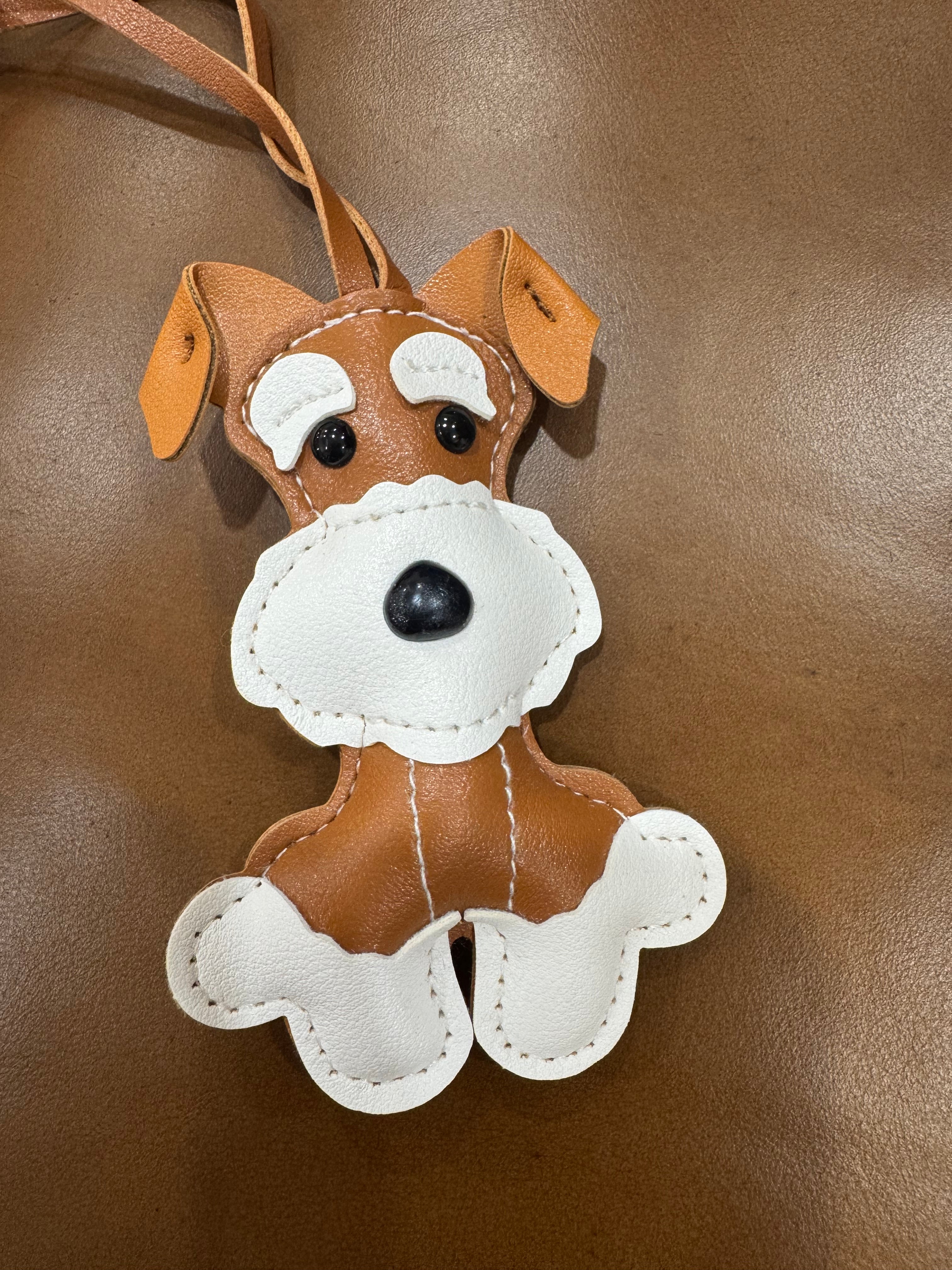 Leather Schnauzer Dog Keychain 