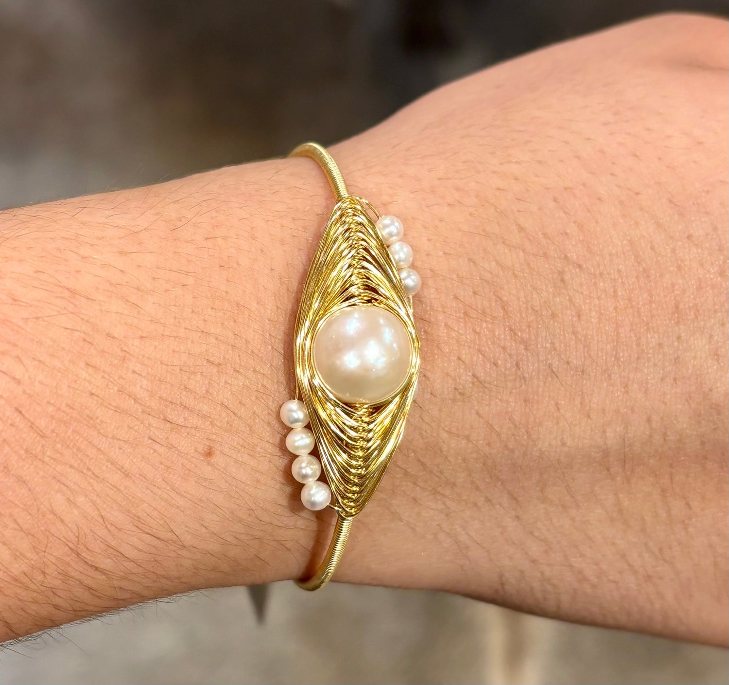 Pearl gold wire cuff 