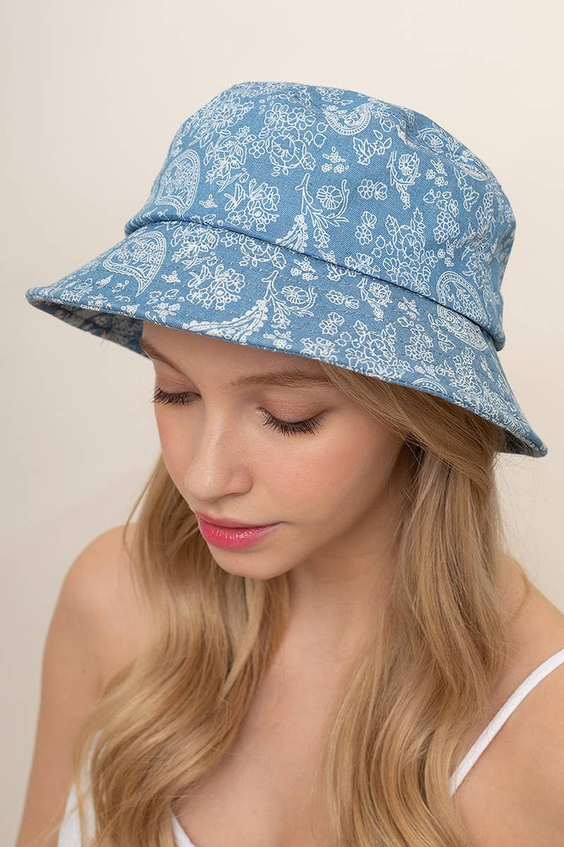 Paisley Print Denim Cotton Bucket Hat