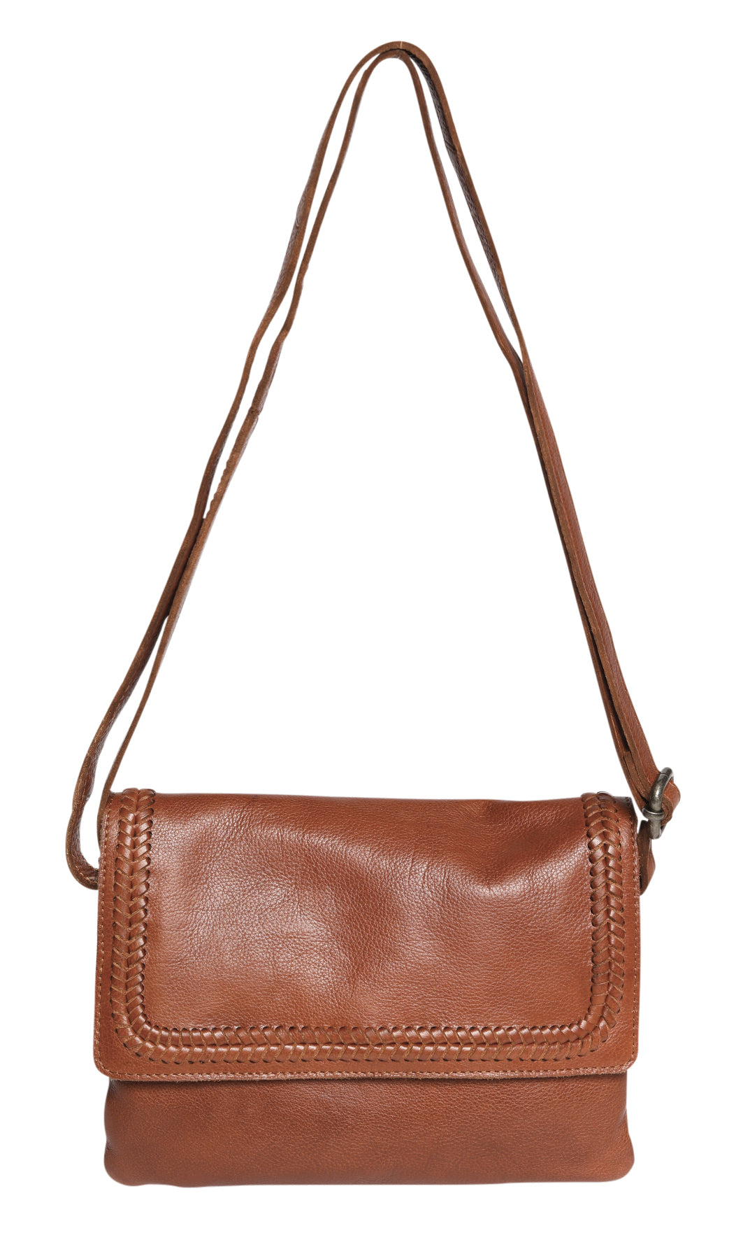 Tan Leather weave shoulder bag 