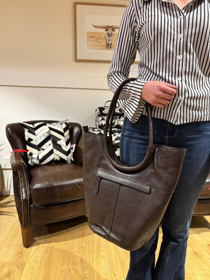 Vintage Leather Large Bucket Bag Brown 7980
