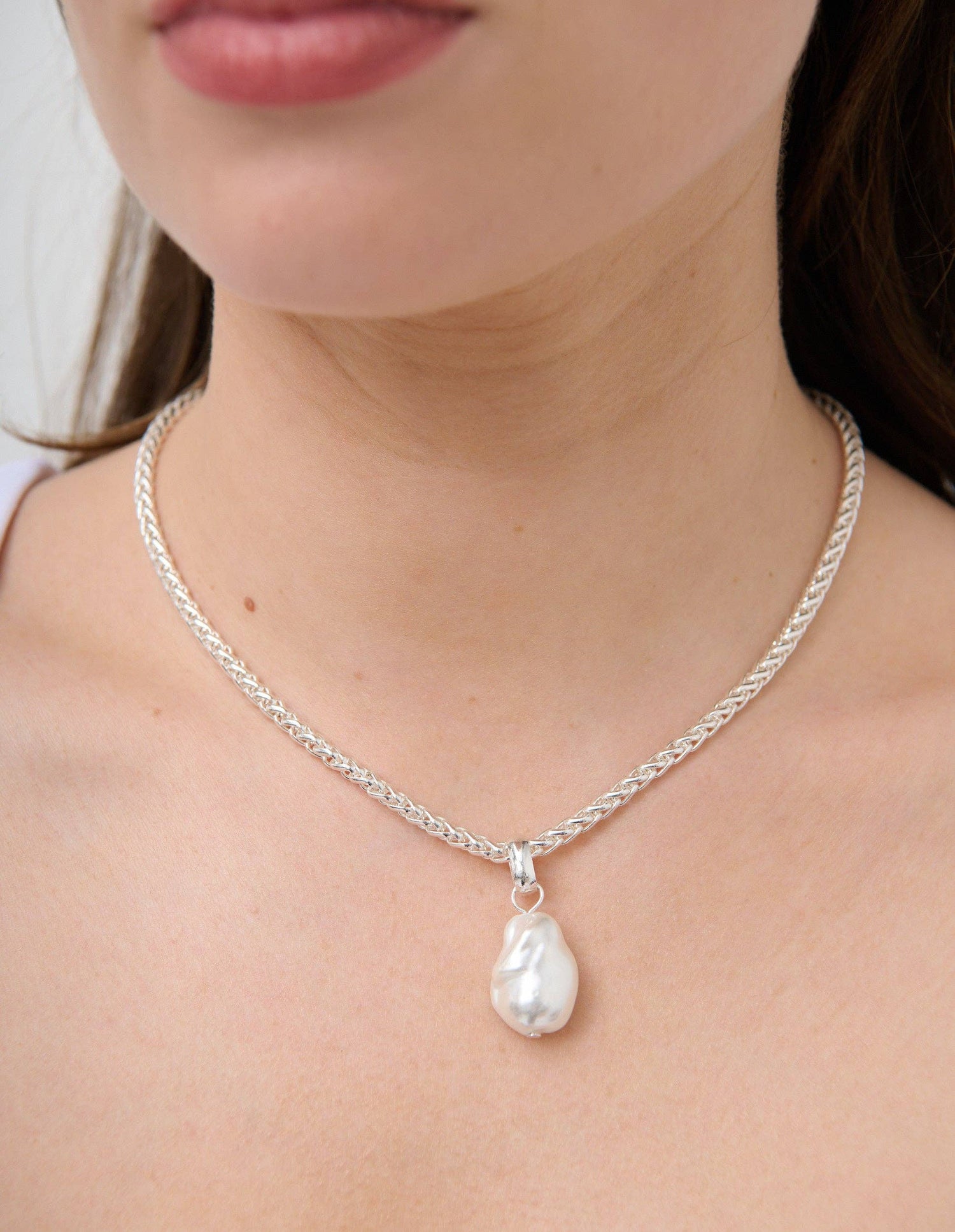 Organic Pearl Sterling Silver Plated Pendant Necklace